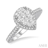 1/2 ctw Pear Shape Round Cut Diamond Lovebright Ring in 14K White and Rose Gold